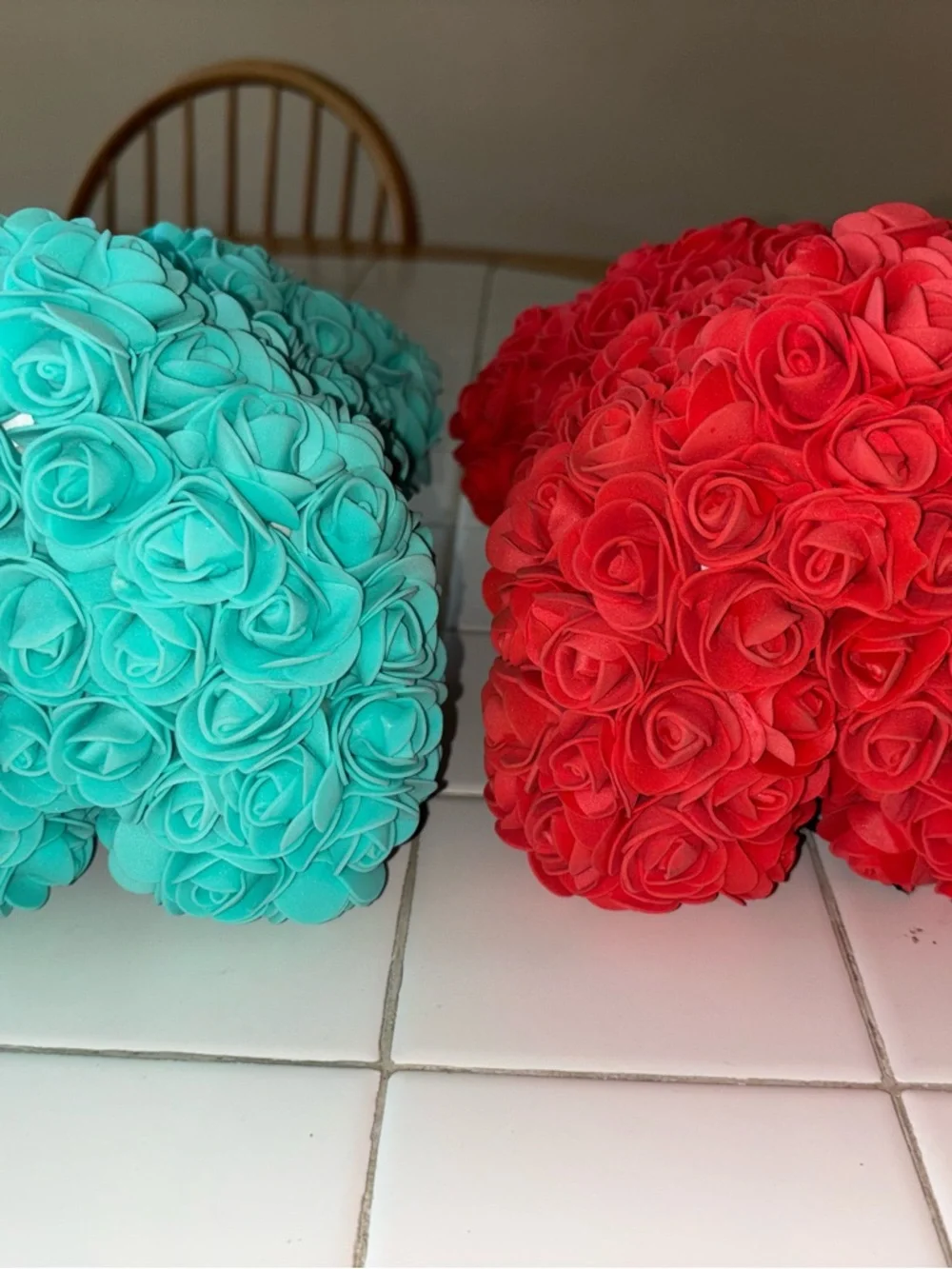 Two Rose bear flower teddy party decor love gifts host kids summer winter travel